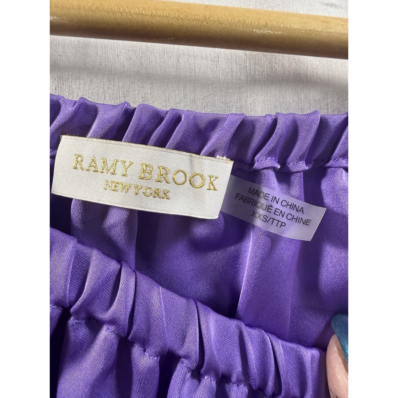 Ramy Brook New York Purple Off Shoulder Blouse Xxs 100% Polyester Balloon Sleeve — image 3 of 7